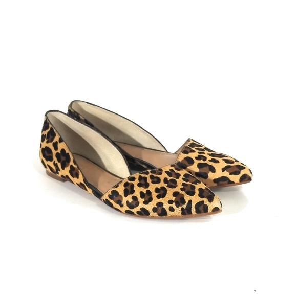 J. Crew Factory Shoes - J CREW Womens Zoe Calf Hair Leopard D'orsay Leather Flats Pointed Toe Size 6
